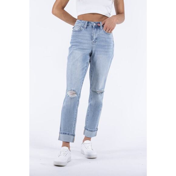 Judy Blue Mid Rise Americana Flag Boyfriend Jean Size 28 Distressed Patriotic - Picture 1 of 11